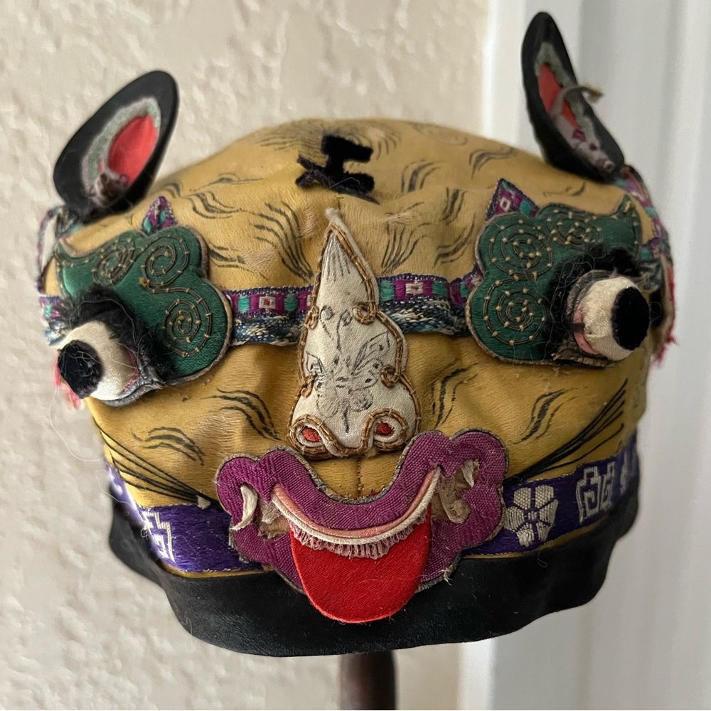 Antique Silk Embroidered Chinese Year of the Rat Festival Hat